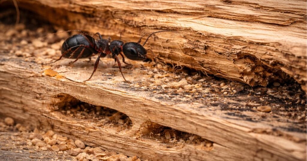 carpenter ant showing carpenter ant damage to wood