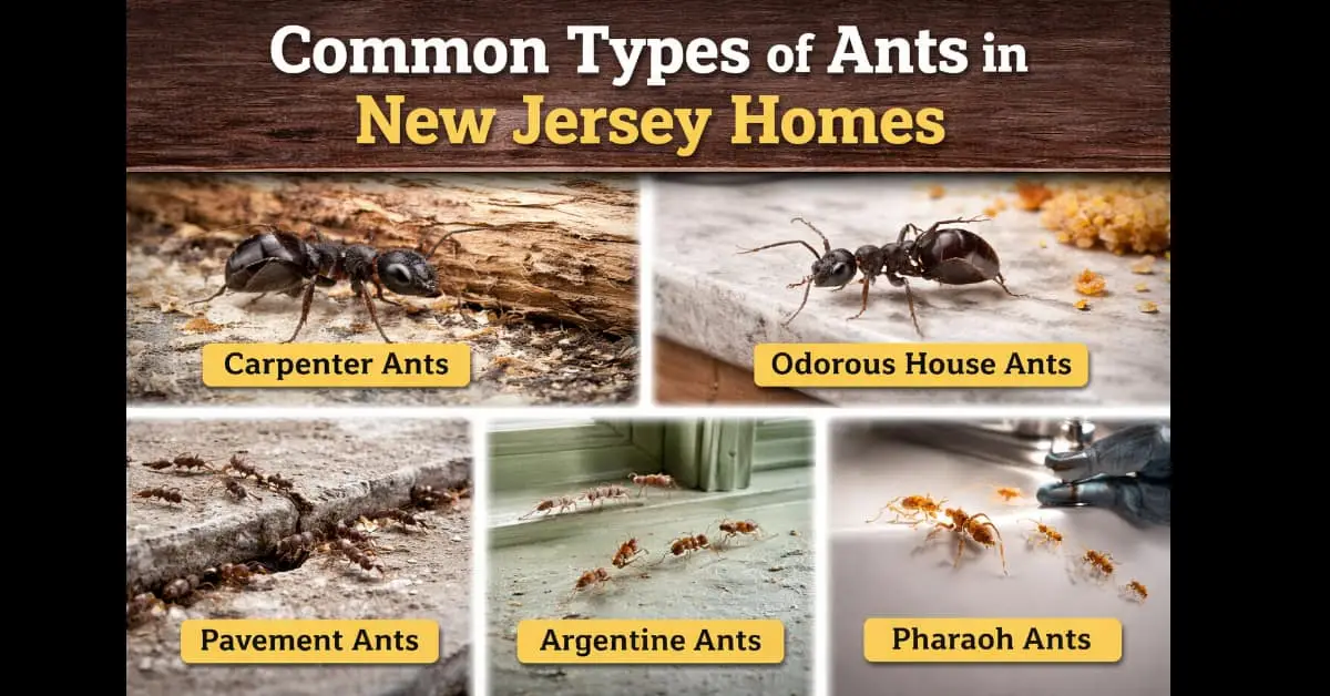 infographic of 5 common types of ants in nj homes