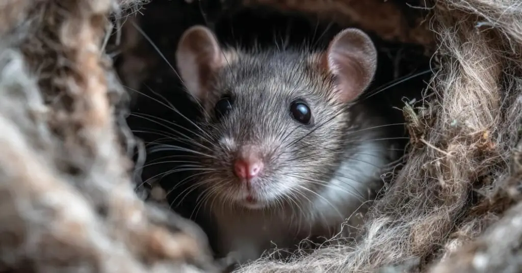 mouse between insulation, concept of Why Mice and Rats Are Dangerous to Your Home and Family